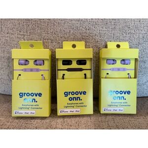 Lot of 3 Groove Onn Earphones with Lightning Connector Lavender and Black MFi
